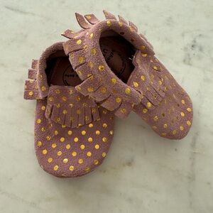 Charming Pink and Gold Kids Moccasins